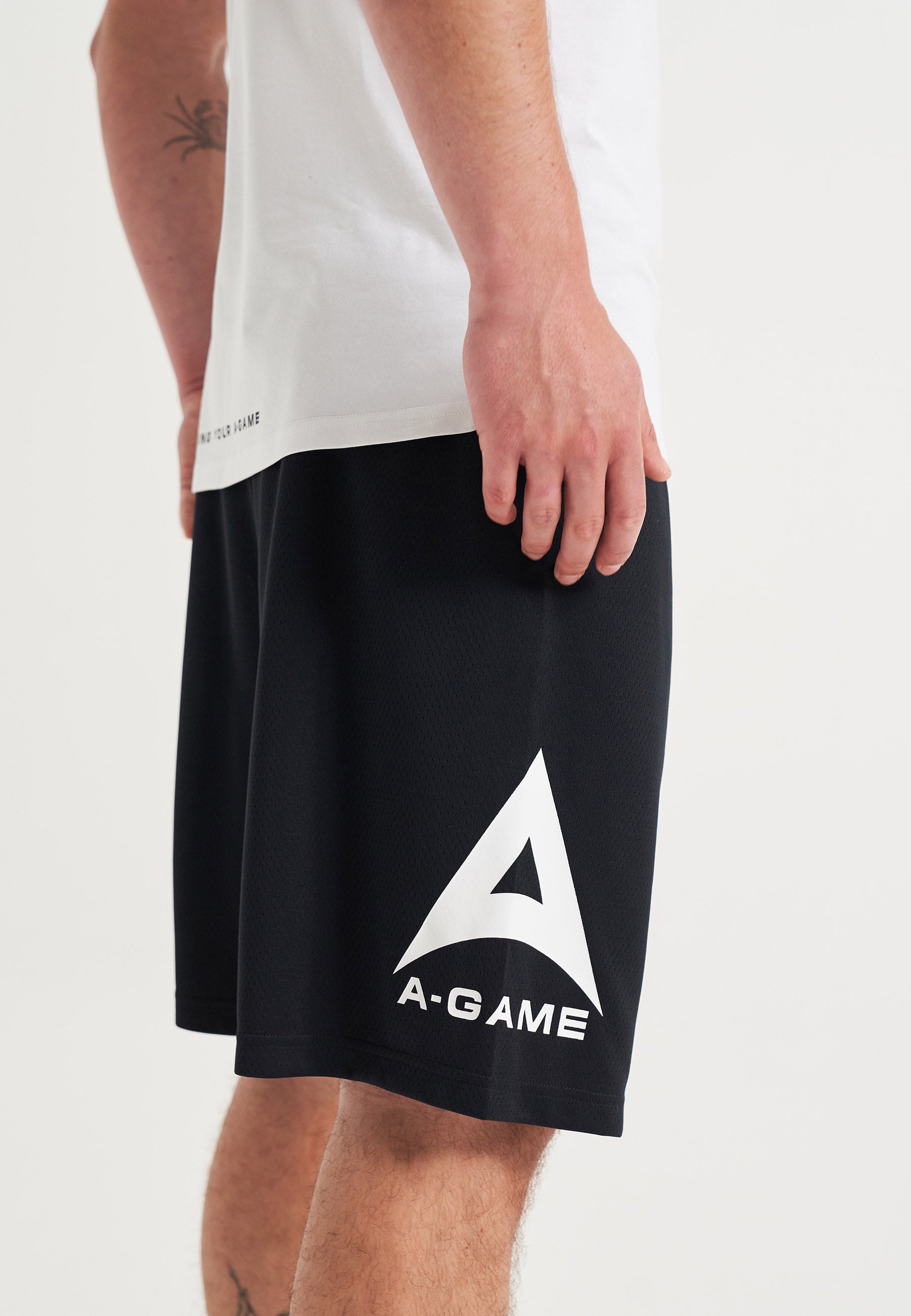 SHORT DE BASKET-BALL AVEC LOGO A-GAME POUR HOMMES - NOIR