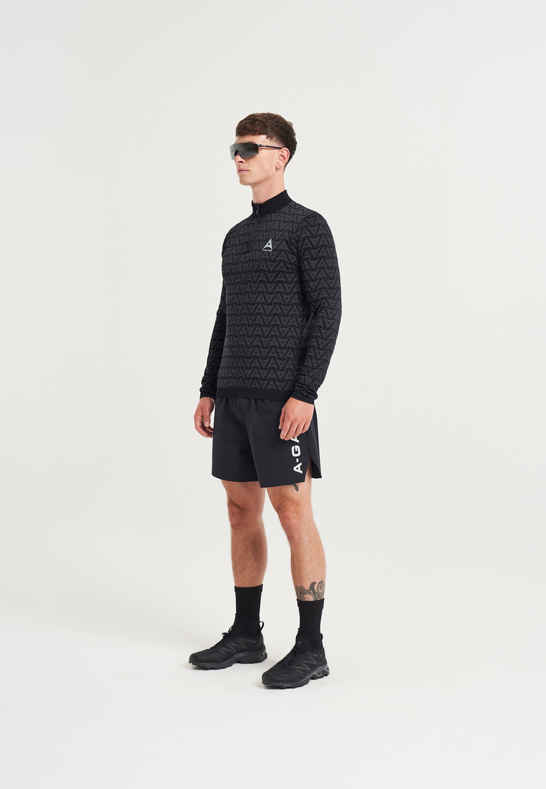 Maglia da allenamento a maniche lunghe con logo A-Game Seamless da uomo - Nera