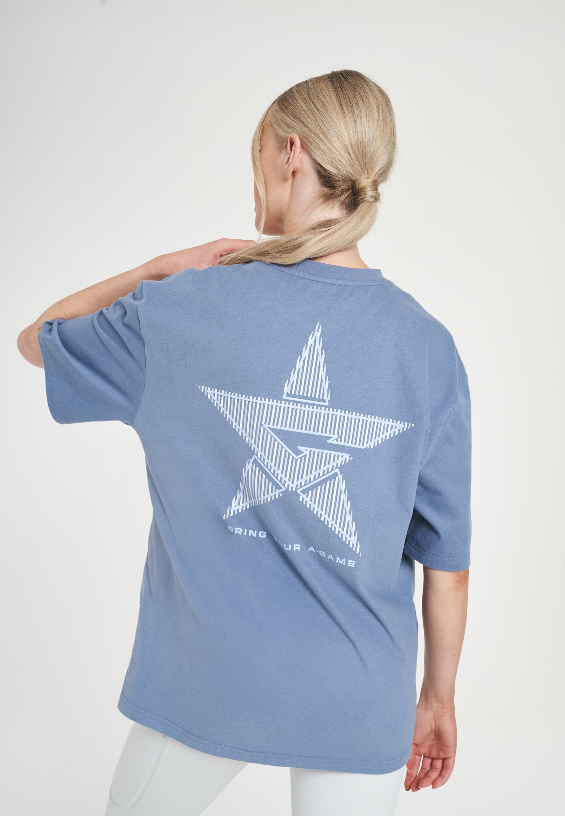 T-SHIRT DÉCONTRACTÉ GRAPHIQUE A-GAME STAR POUR FEMMES - BLEU ÉLÉMENTAIRE