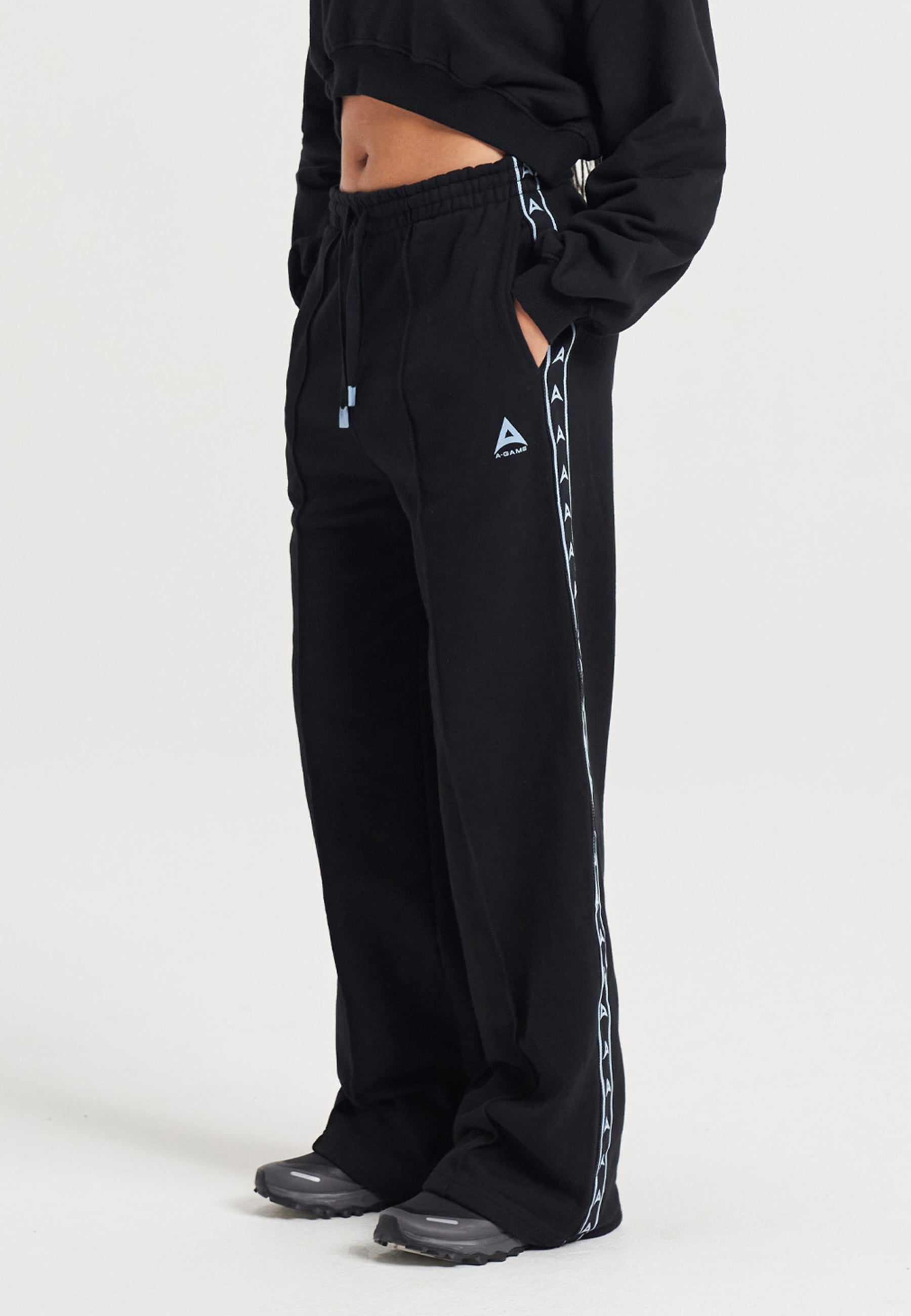 PANTALON DE SWEAT À JAMBE DROITE AVEC RUBAN A-GAME POUR FEMME - NOIR