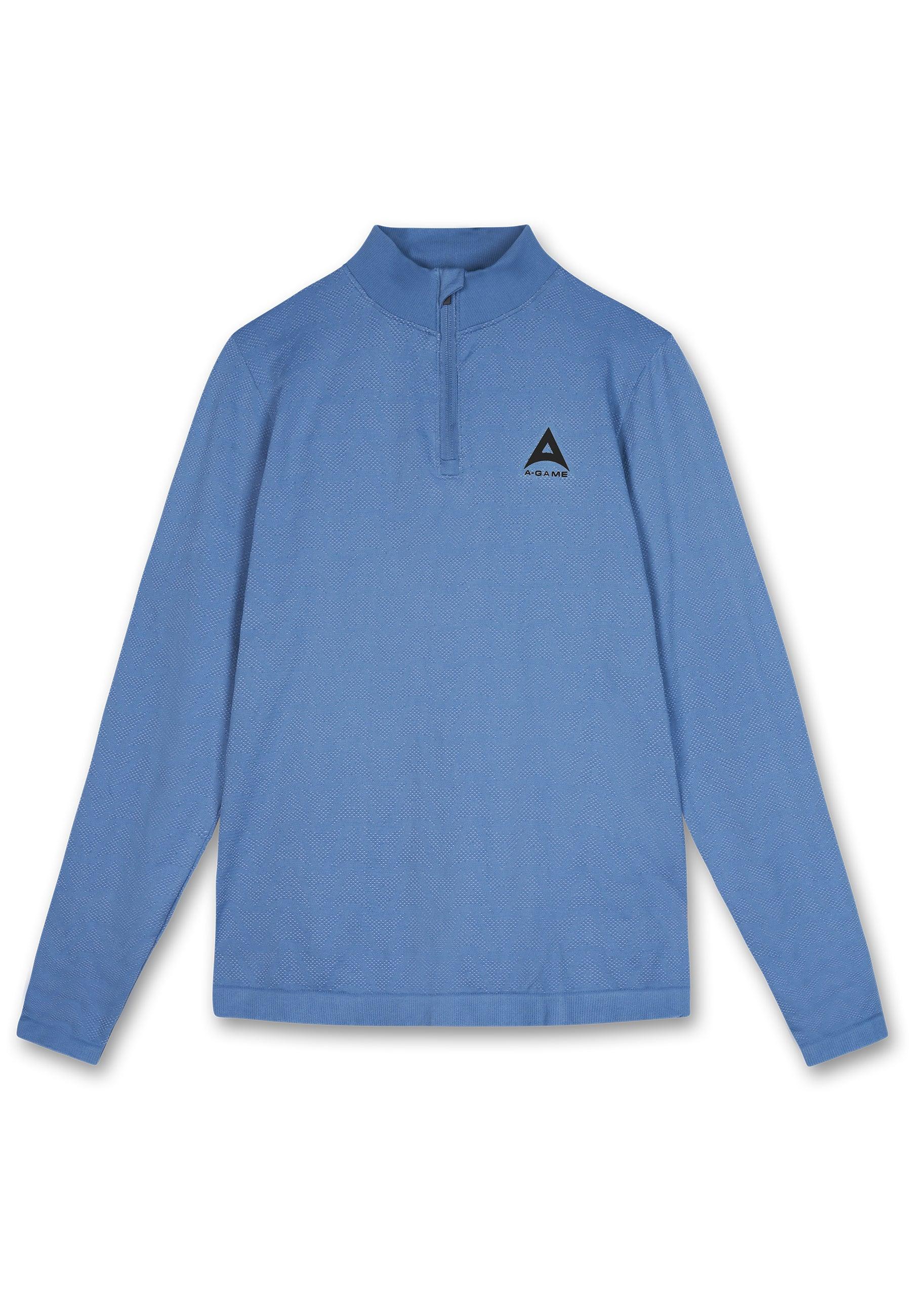 HAUT À MANCHES LONGUES D'ENTRAÎNEMENT AVEC LOGO SANS COUTURE A-GAME POUR HOMMES - BLEU OCÉAN