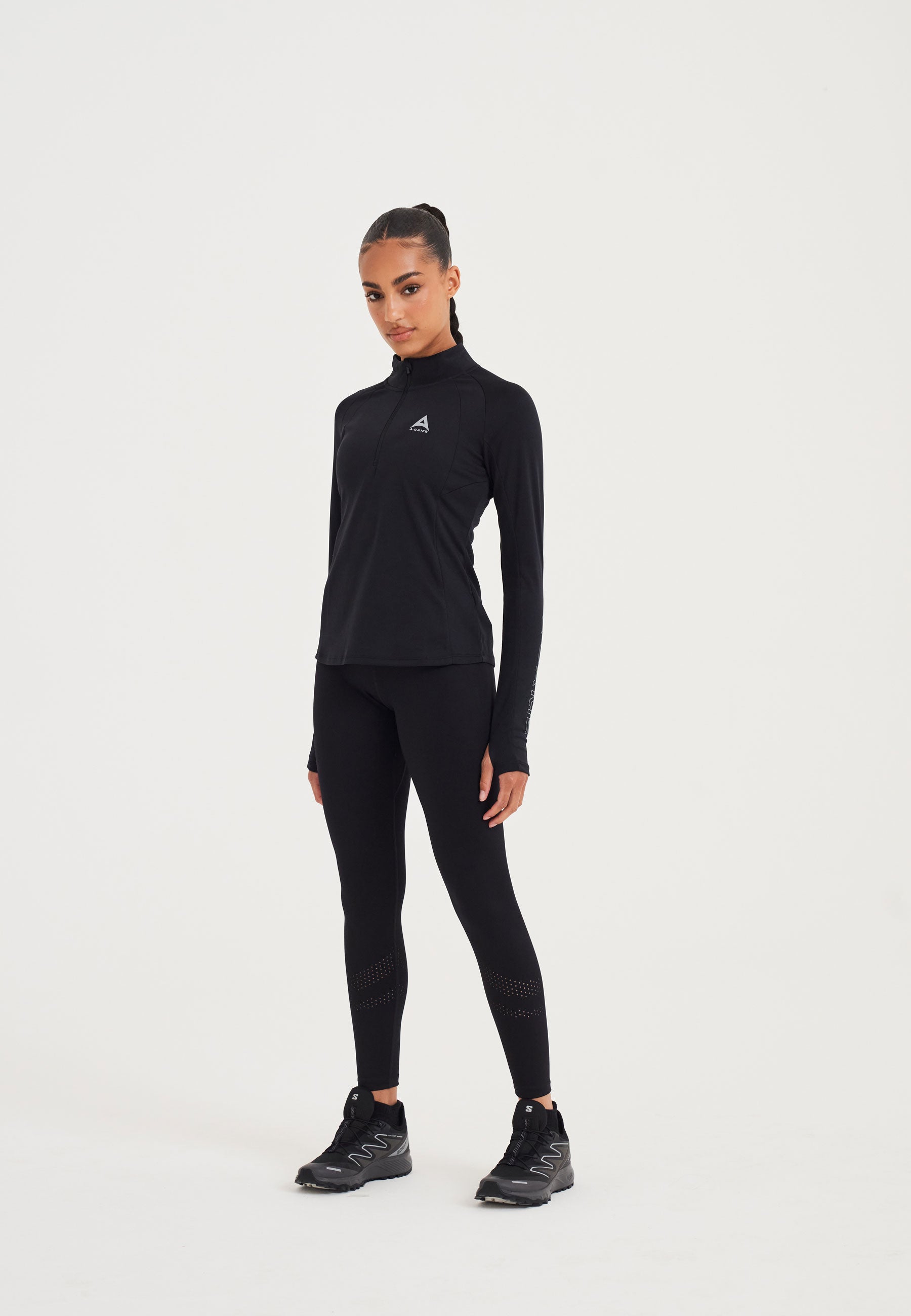 Top da allenamento aderente con zip A-Game Quarter da donna - Nero