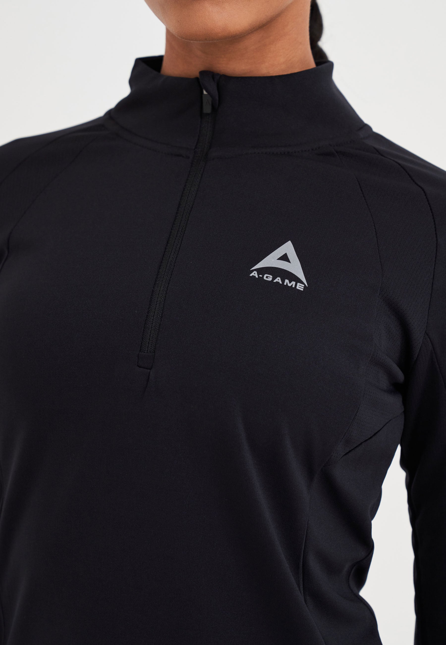 Top da allenamento aderente con zip A-Game Quarter da donna - Nero