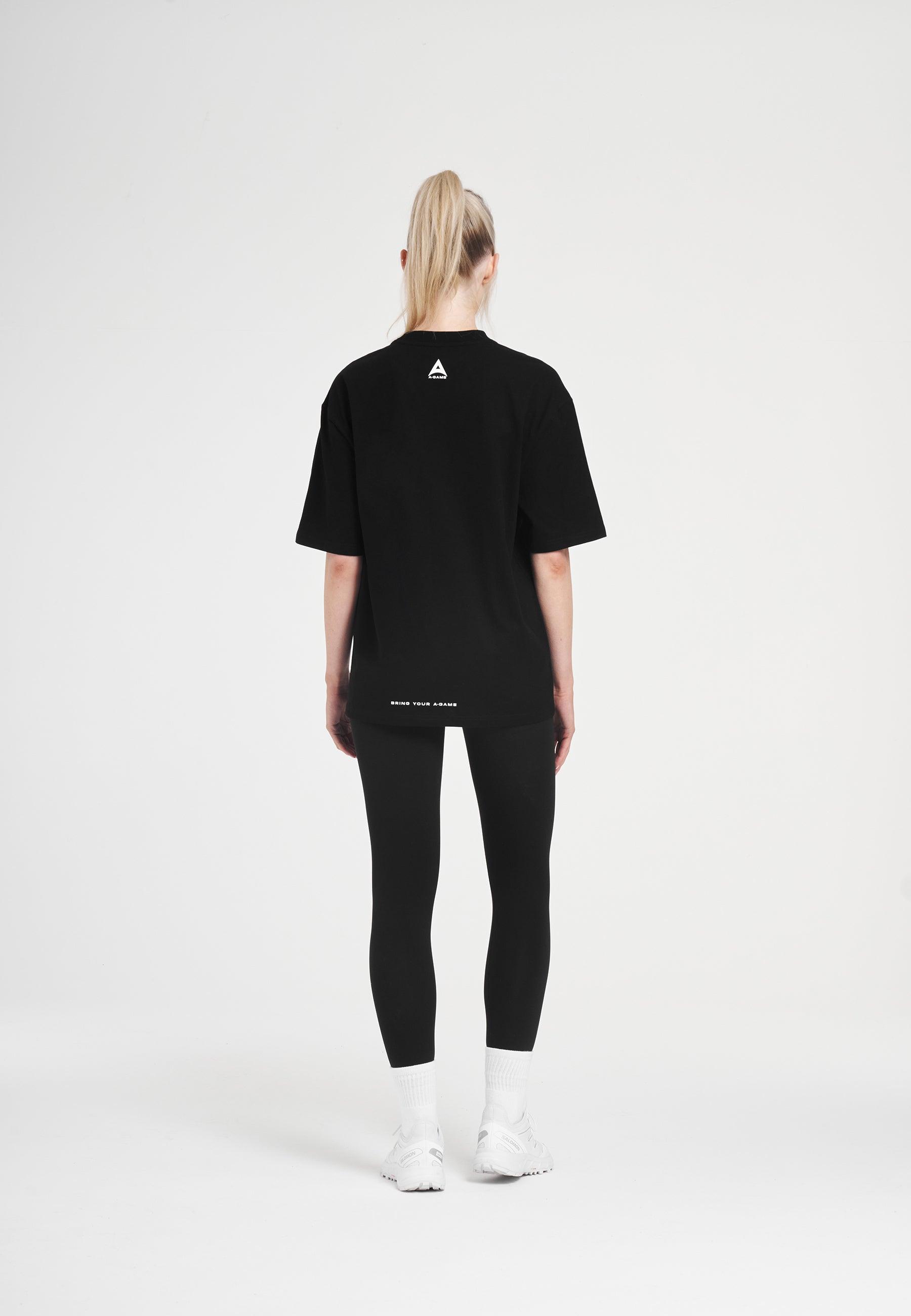 T-shirt rilassata con logo in ciniglia da donna A-Game - Nera