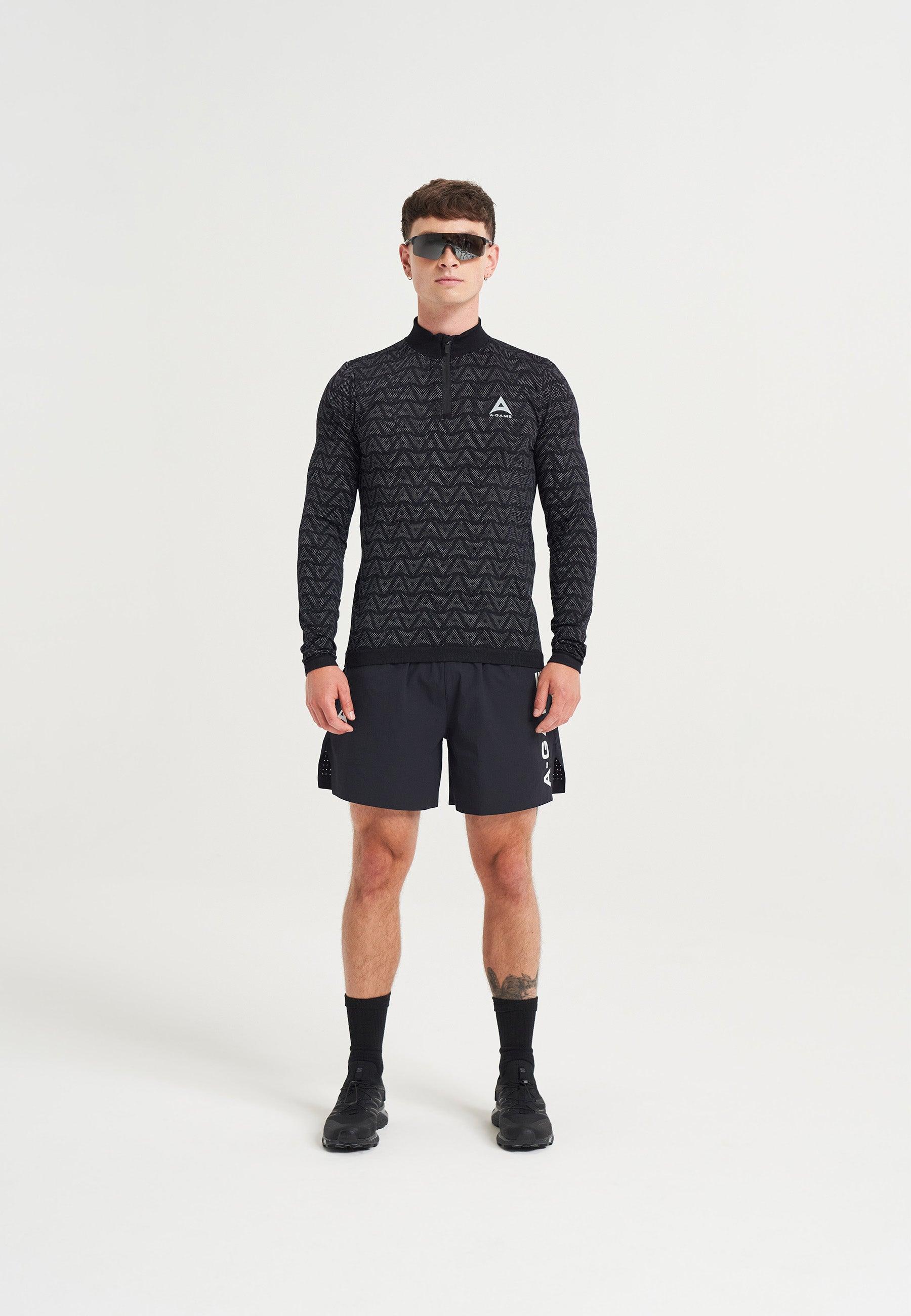 Maglia da allenamento a maniche lunghe con logo A-Game Seamless da uomo - Nera