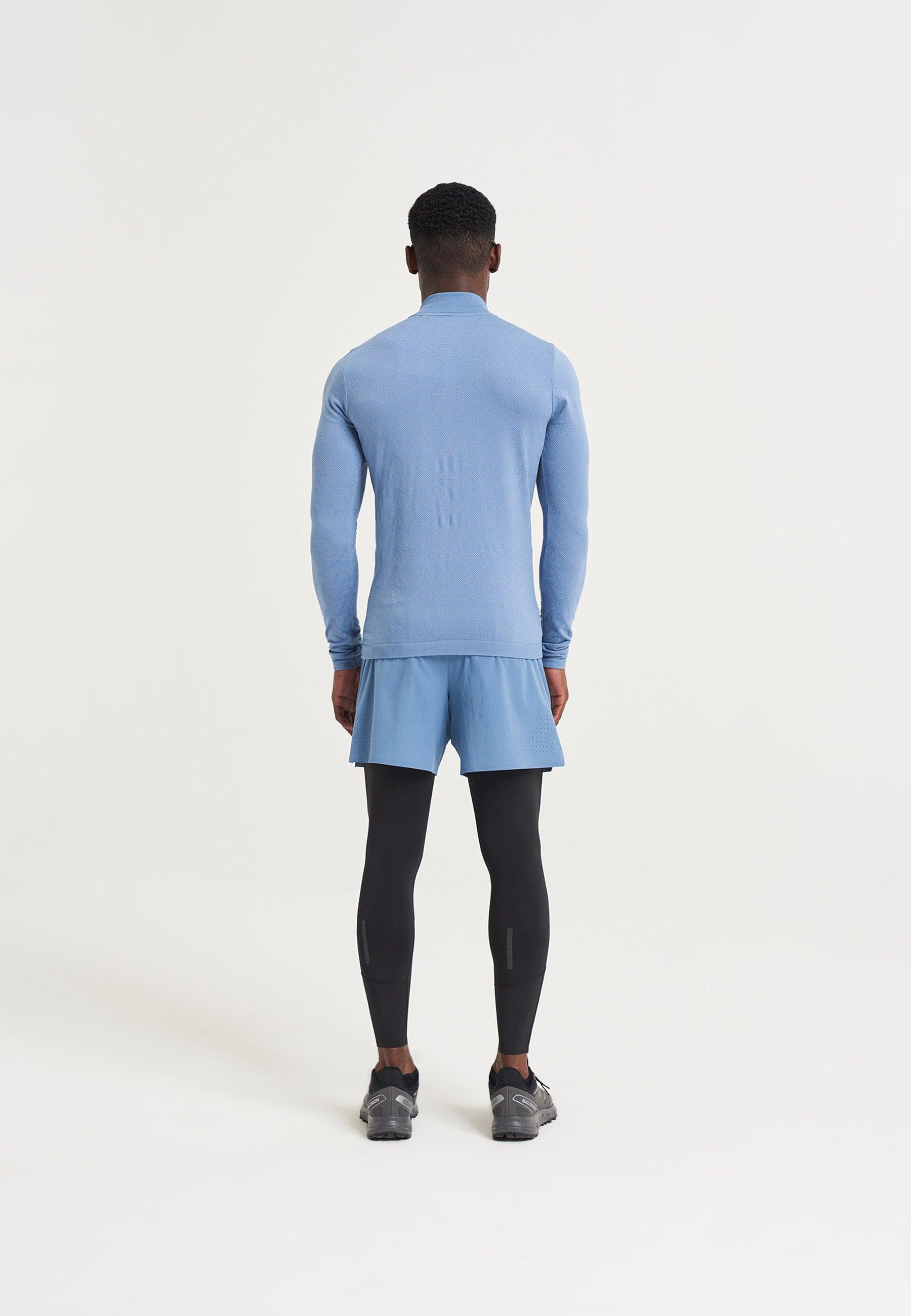 HAUT À MANCHES LONGUES D'ENTRAÎNEMENT AVEC LOGO SANS COUTURE A-GAME POUR HOMMES - BLEU OCÉAN