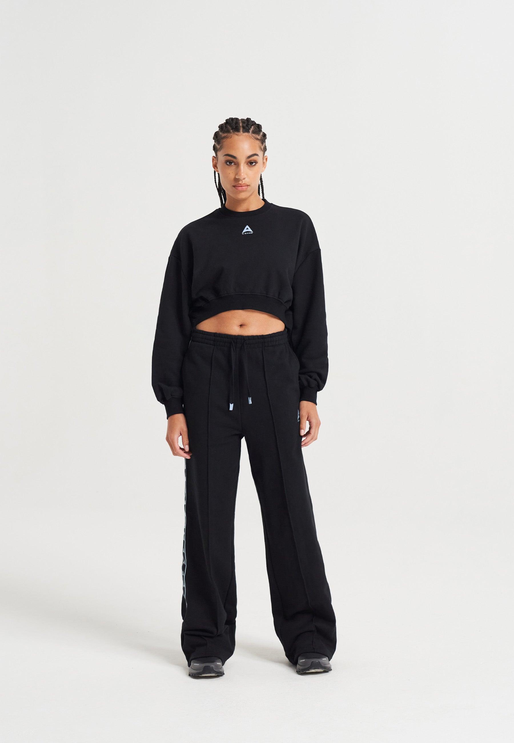 PANTALON DE SWEAT À JAMBE DROITE AVEC RUBAN A-GAME POUR FEMME - NOIR