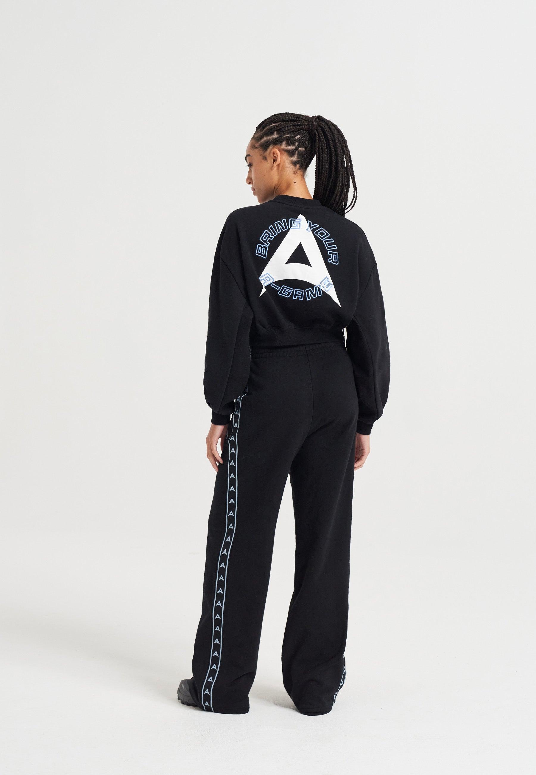 PANTALON DE SWEAT À JAMBE DROITE AVEC RUBAN A-GAME POUR FEMME - NOIR