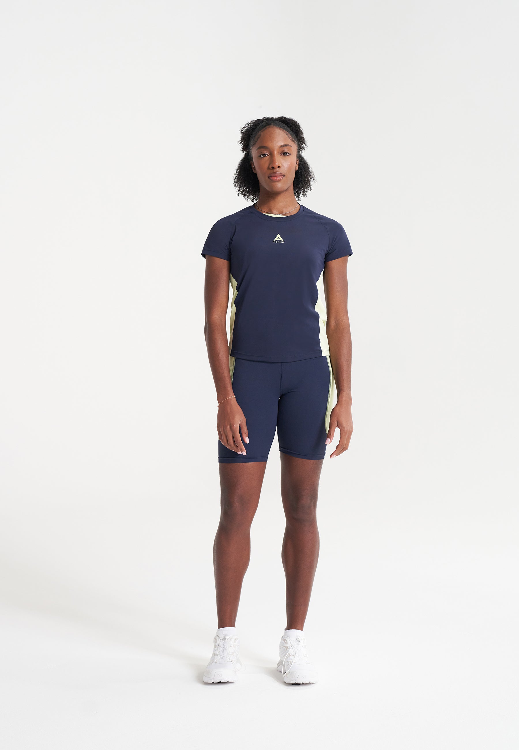 T-shirt d'entraînement à manches courtes A-Game pour femmes - Marine/Lime