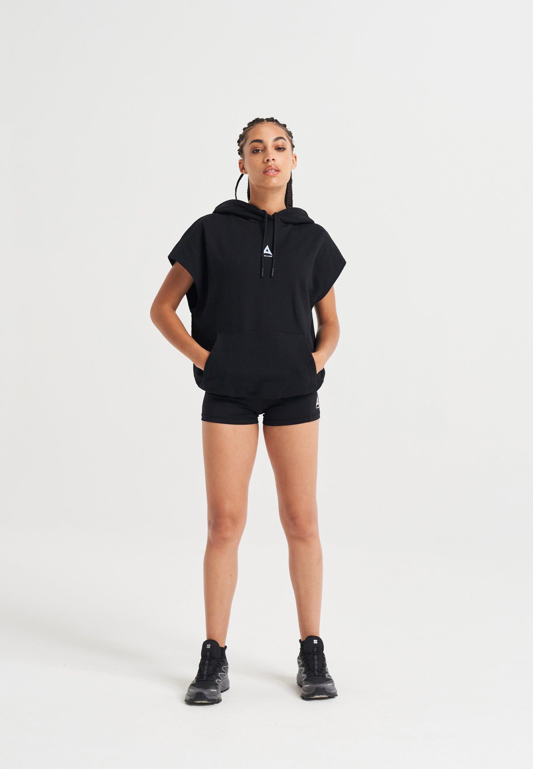 SWEAT À CAPUCHE COURT SANS MANCHES A-GAME ROTATE POUR FEMME - NOIR