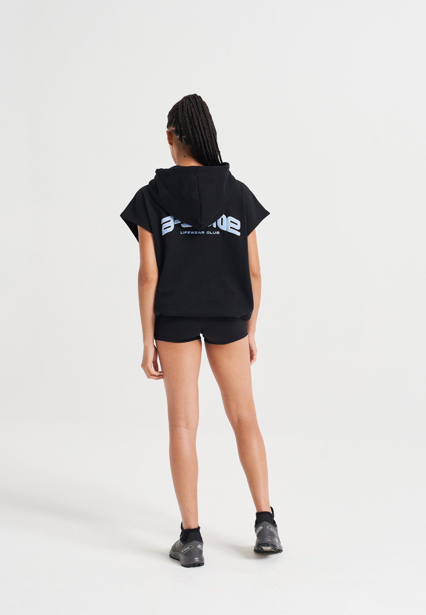 SWEAT À CAPUCHE COURT SANS MANCHES A-GAME ROTATE POUR FEMME - NOIR