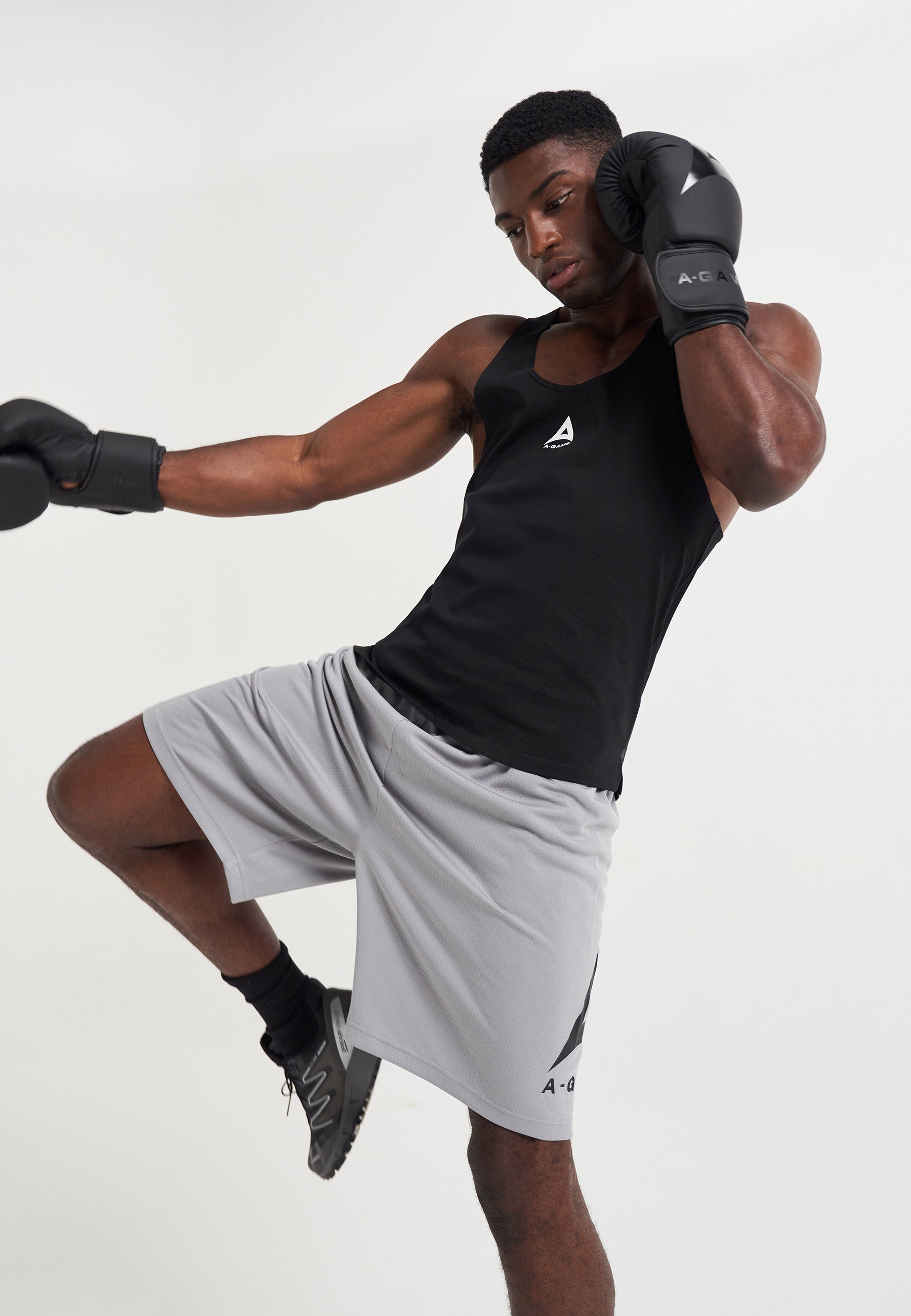 SHORT DE BASKET-BALL AVEC LOGO A-GAME POUR HOMMES - GRIS ACIER