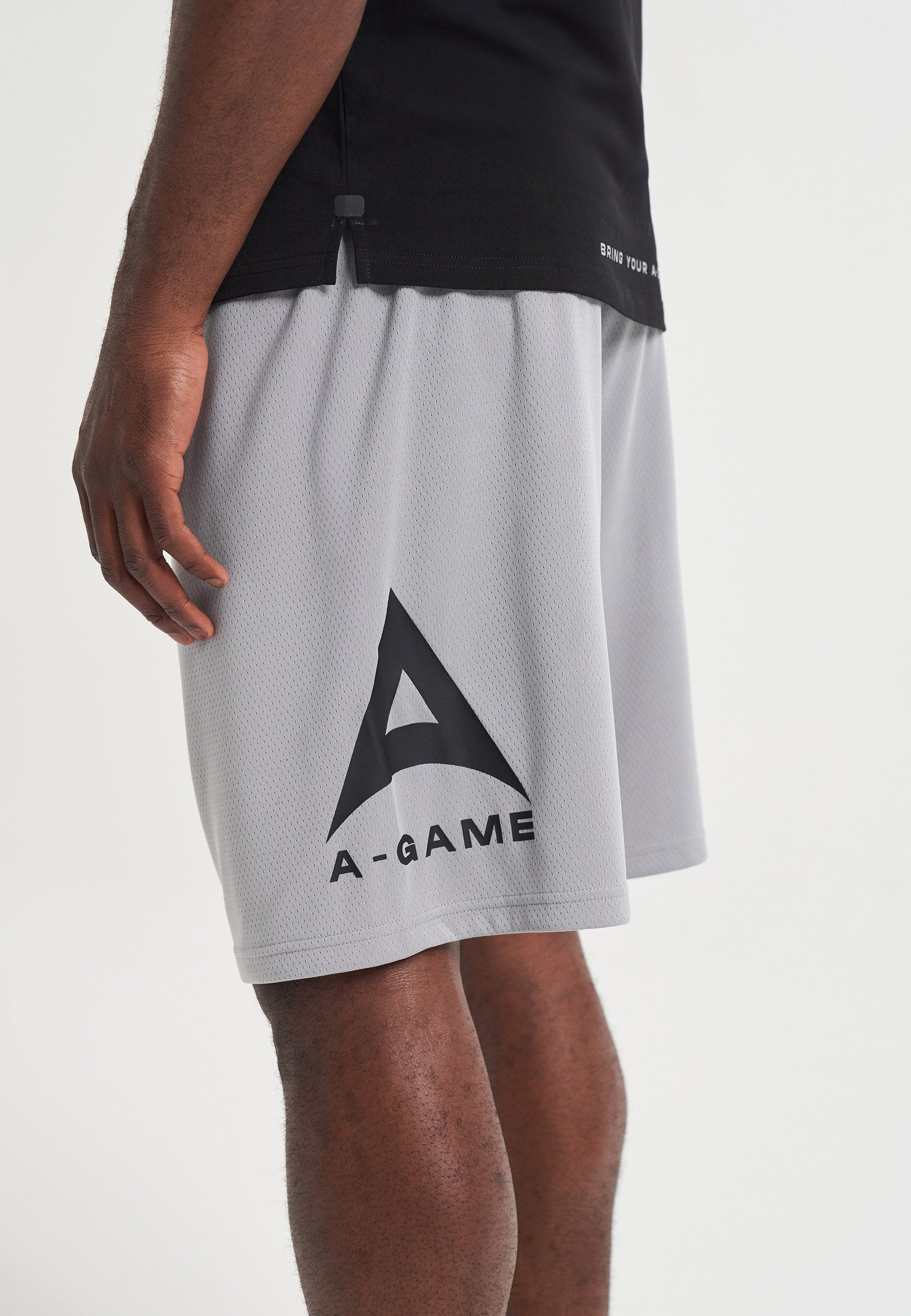 SHORT DE BASKET-BALL AVEC LOGO A-GAME POUR HOMMES - GRIS ACIER