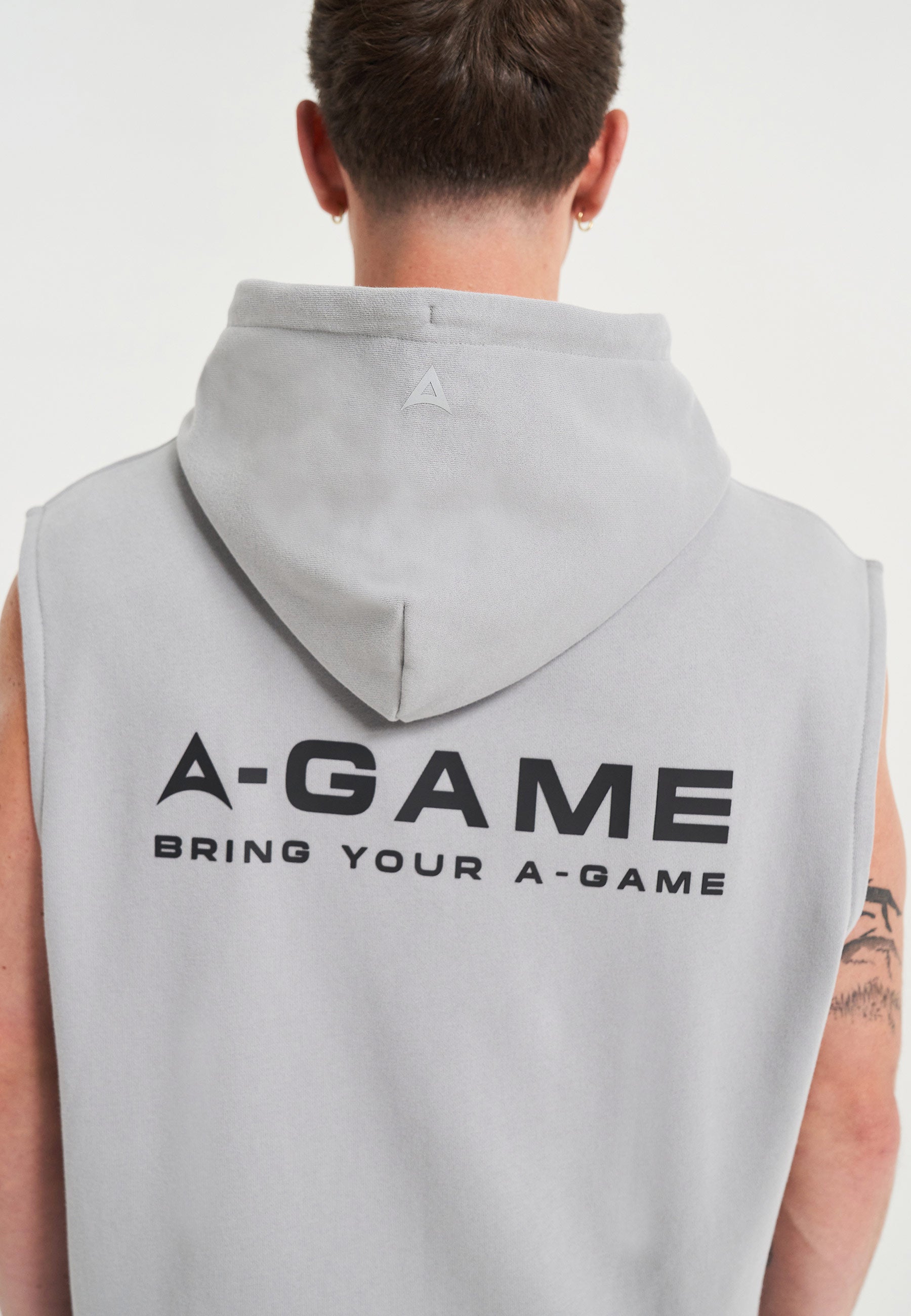 Felpa con cappuccio senza maniche grafica con logo A-Game da uomo - Grigio acciaio