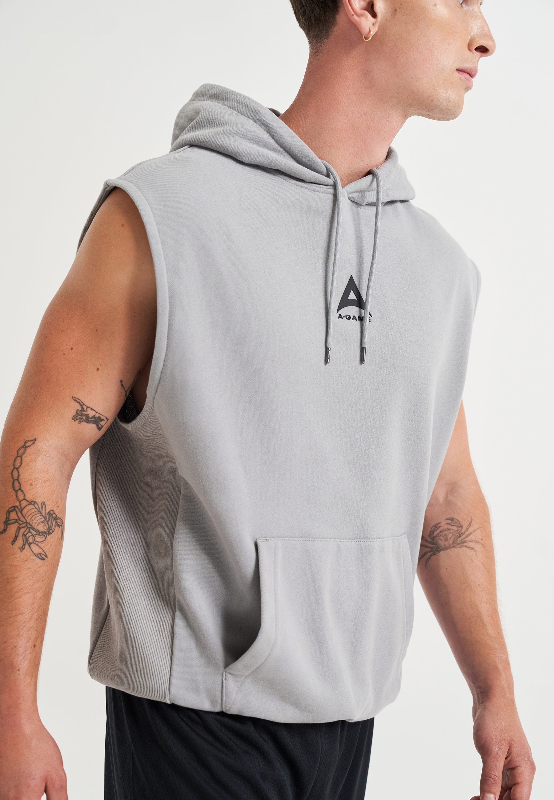 Felpa con cappuccio senza maniche grafica con logo A-Game da uomo - Grigio acciaio