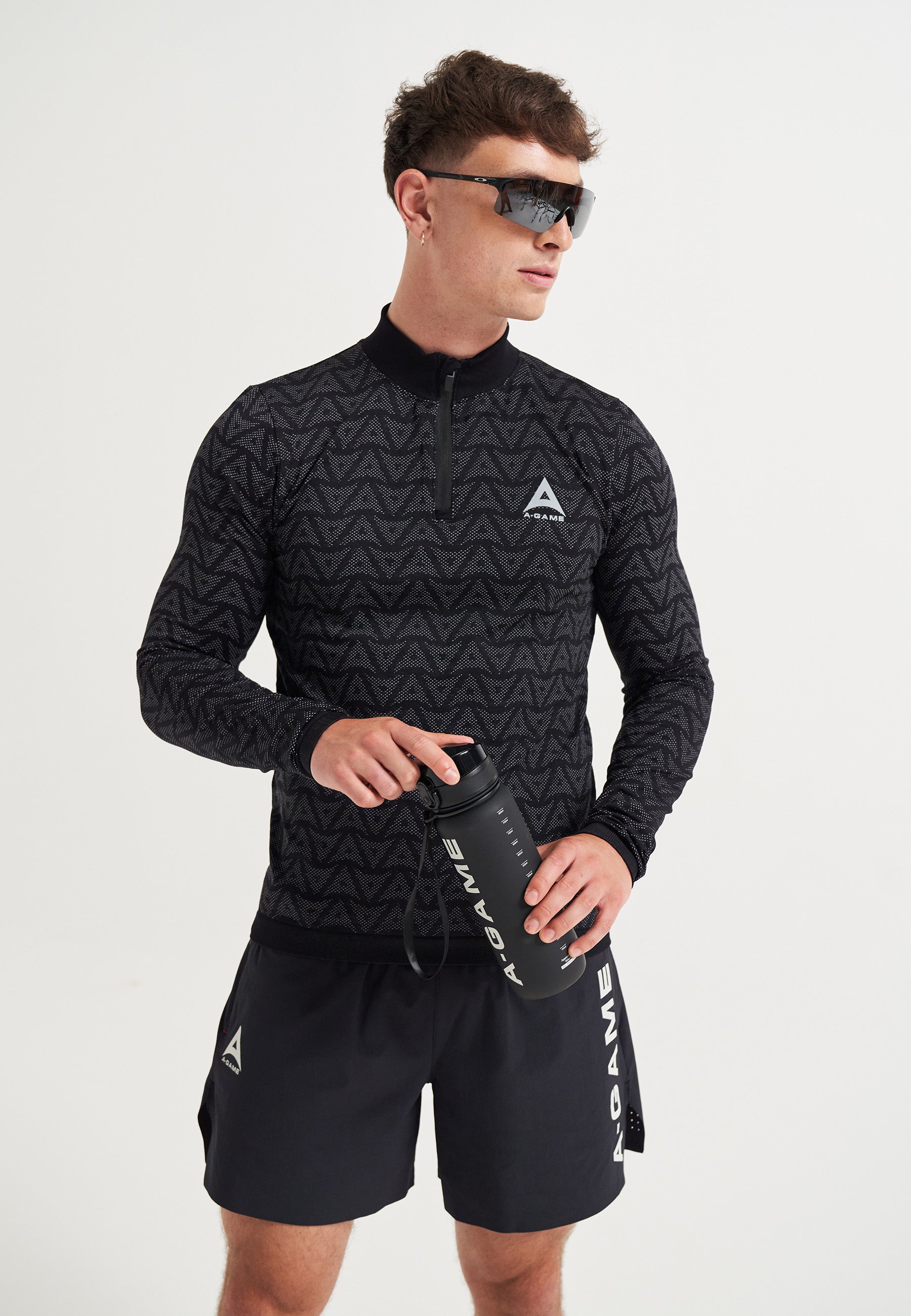 Maglia da allenamento a maniche lunghe con logo A-Game Seamless da uomo - Nera
