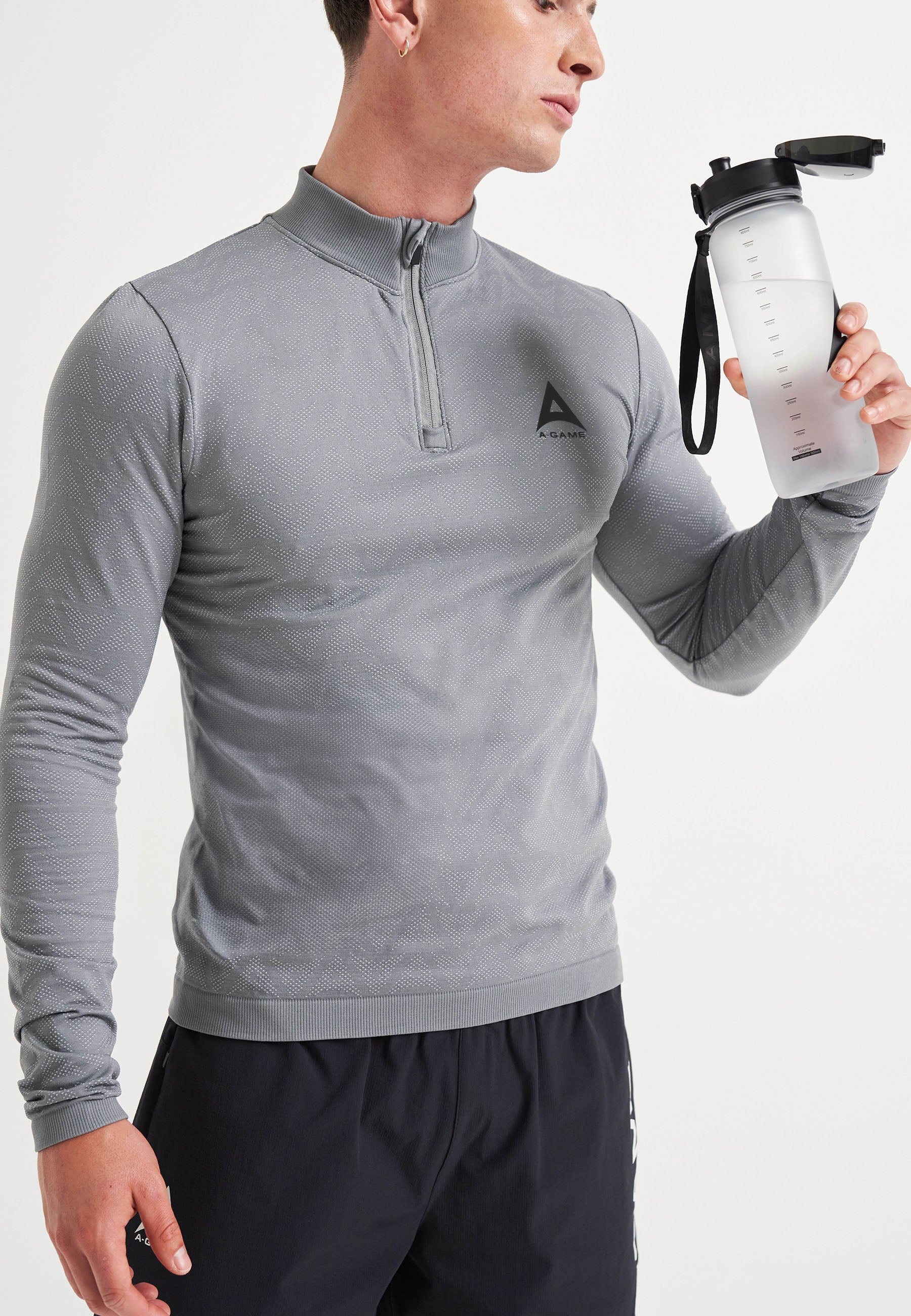 Maglia da allenamento a maniche lunghe con logo A-Game Seamless da uomo - Grigio acciaio