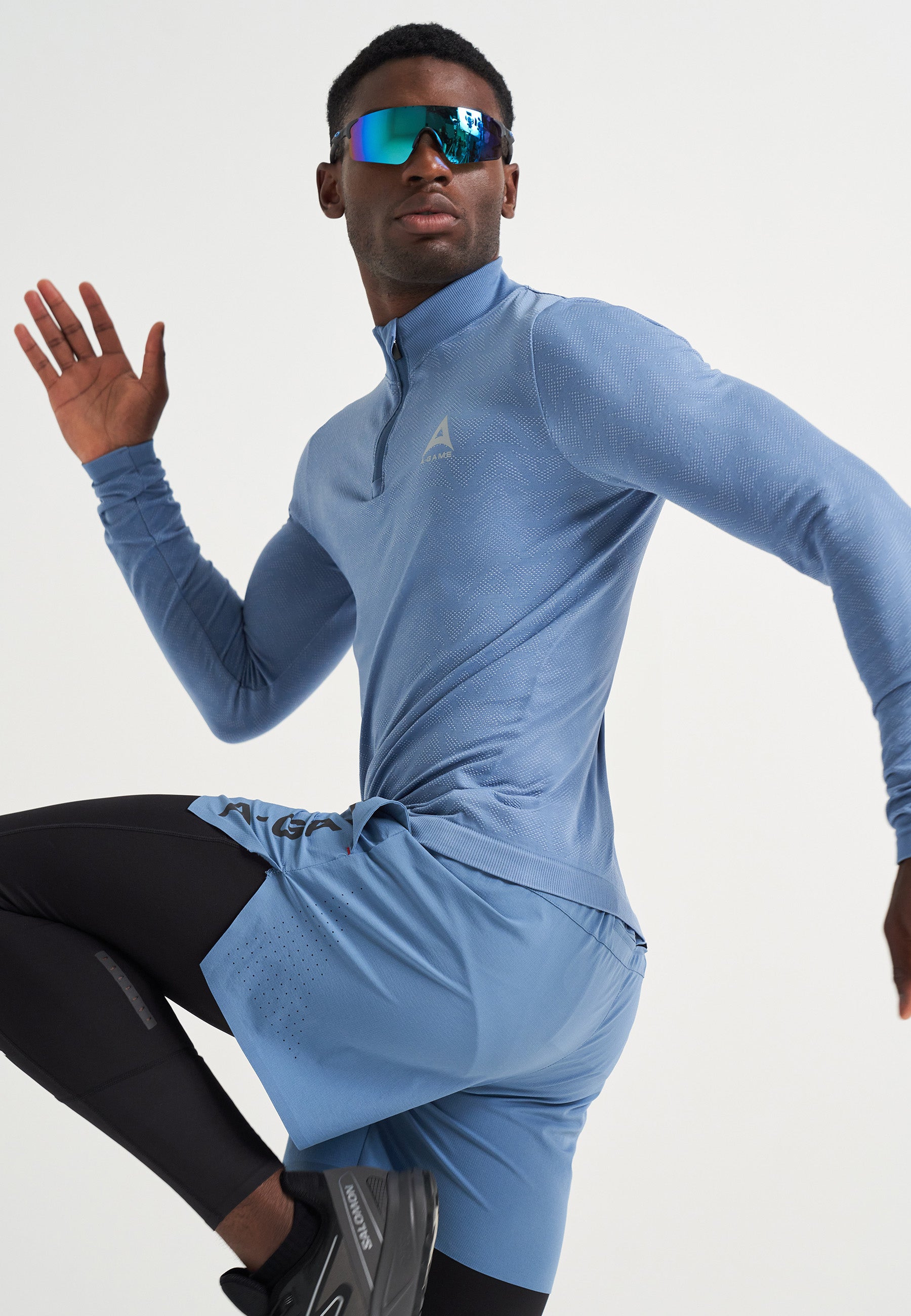 Maglia a maniche lunghe da allenamento con logo senza cuciture A-Game da uomo - Blu oceano