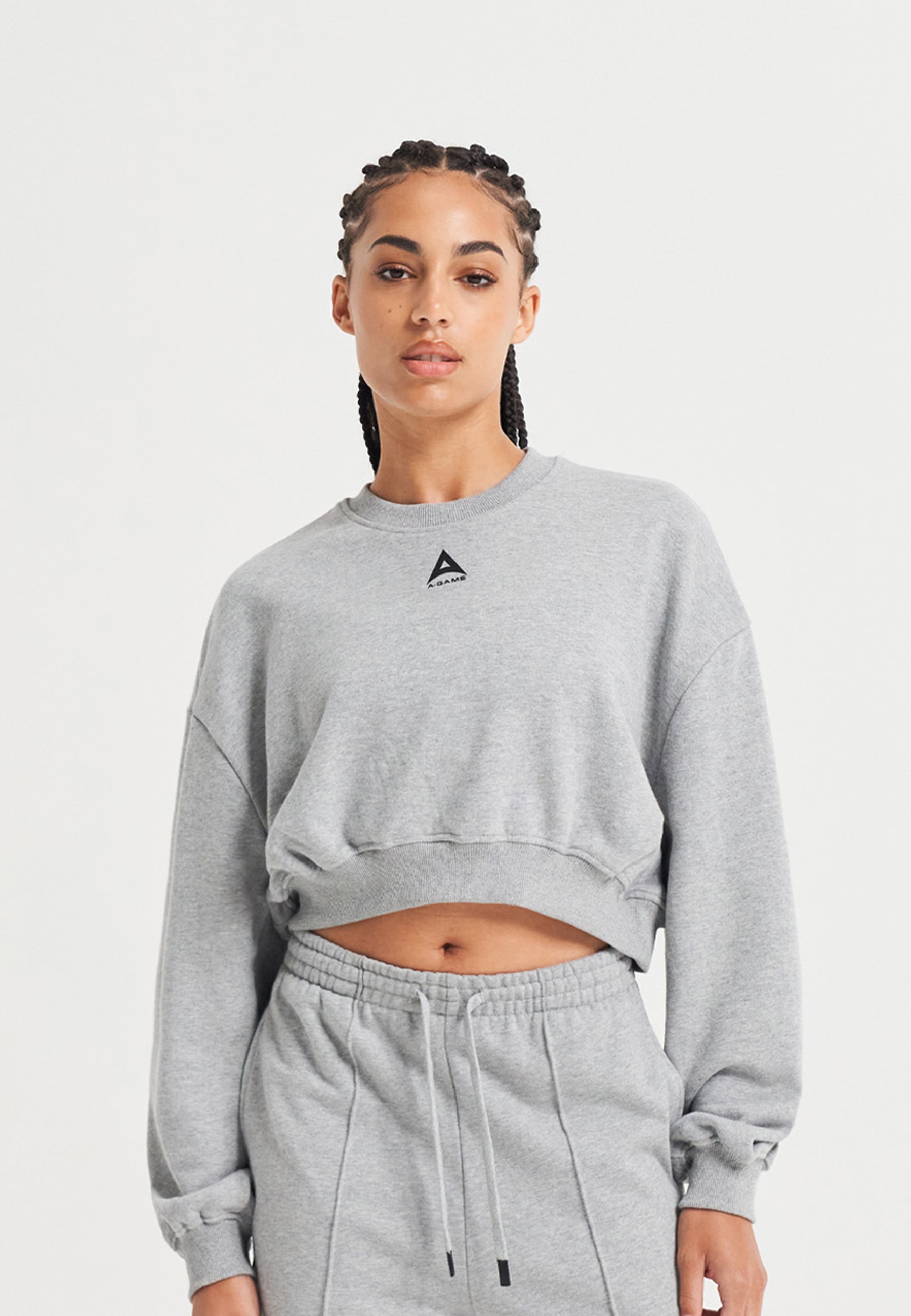 SWEAT-SHIRT COURT FEMME APPORTEZ VOTRE A-GAME - GRIS CHINÉ