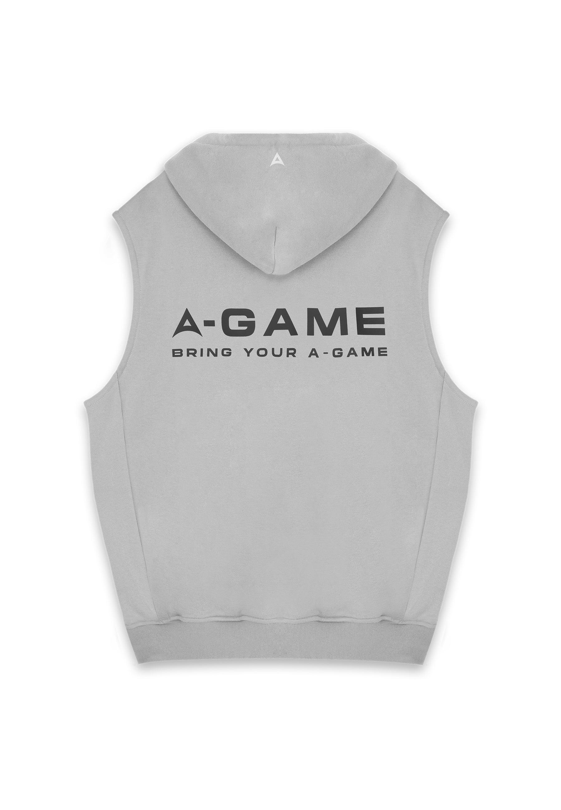 Felpa con cappuccio senza maniche grafica con logo A-Game da uomo - Grigio acciaio
