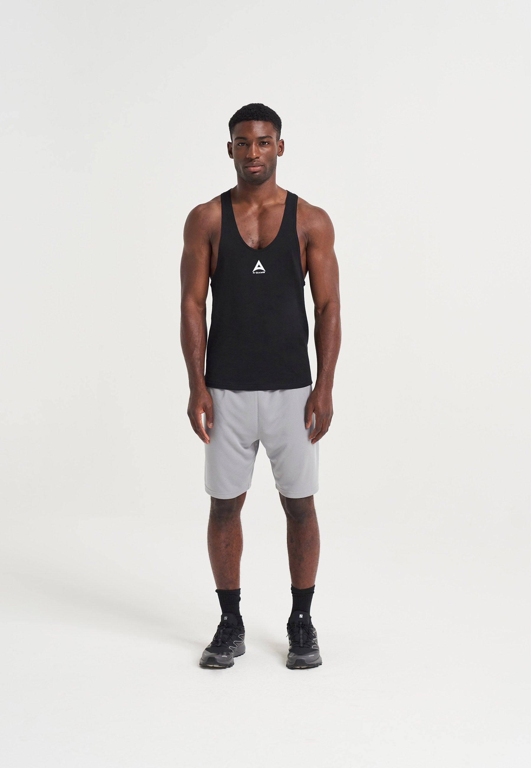 SHORT DE BASKET-BALL AVEC LOGO A-GAME POUR HOMMES - GRIS ACIER