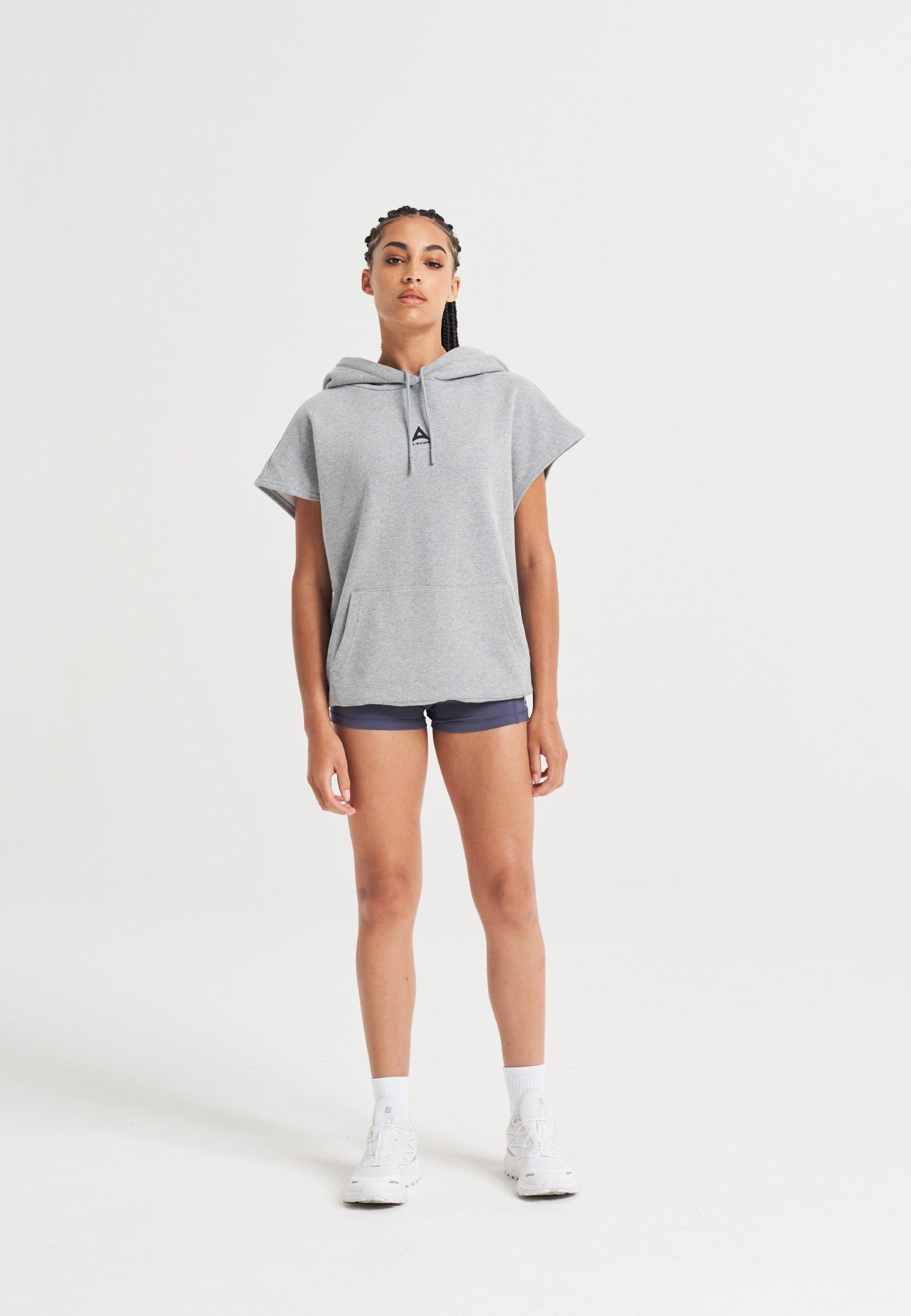 Felpa con cappuccio corta senza maniche con logo A-Game Rotate da donna - Grigio Marl