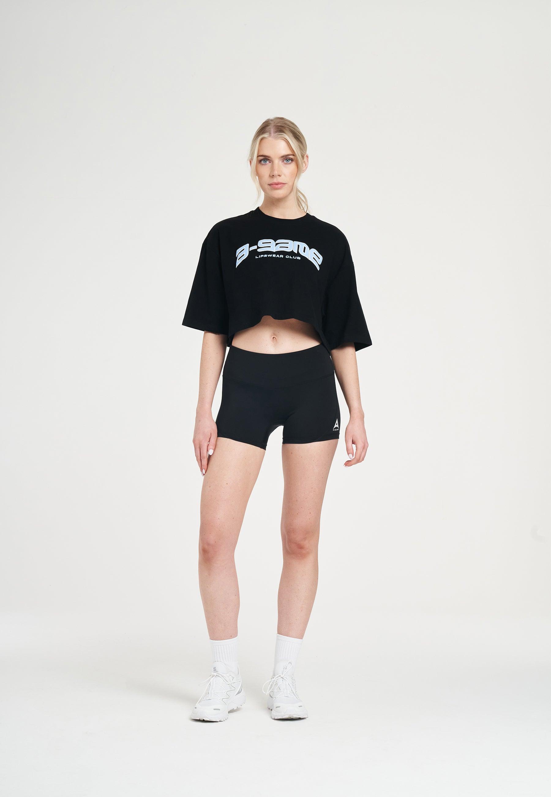 T-shirt corta rilassata con logo A-Game Rotate da donna - Nera