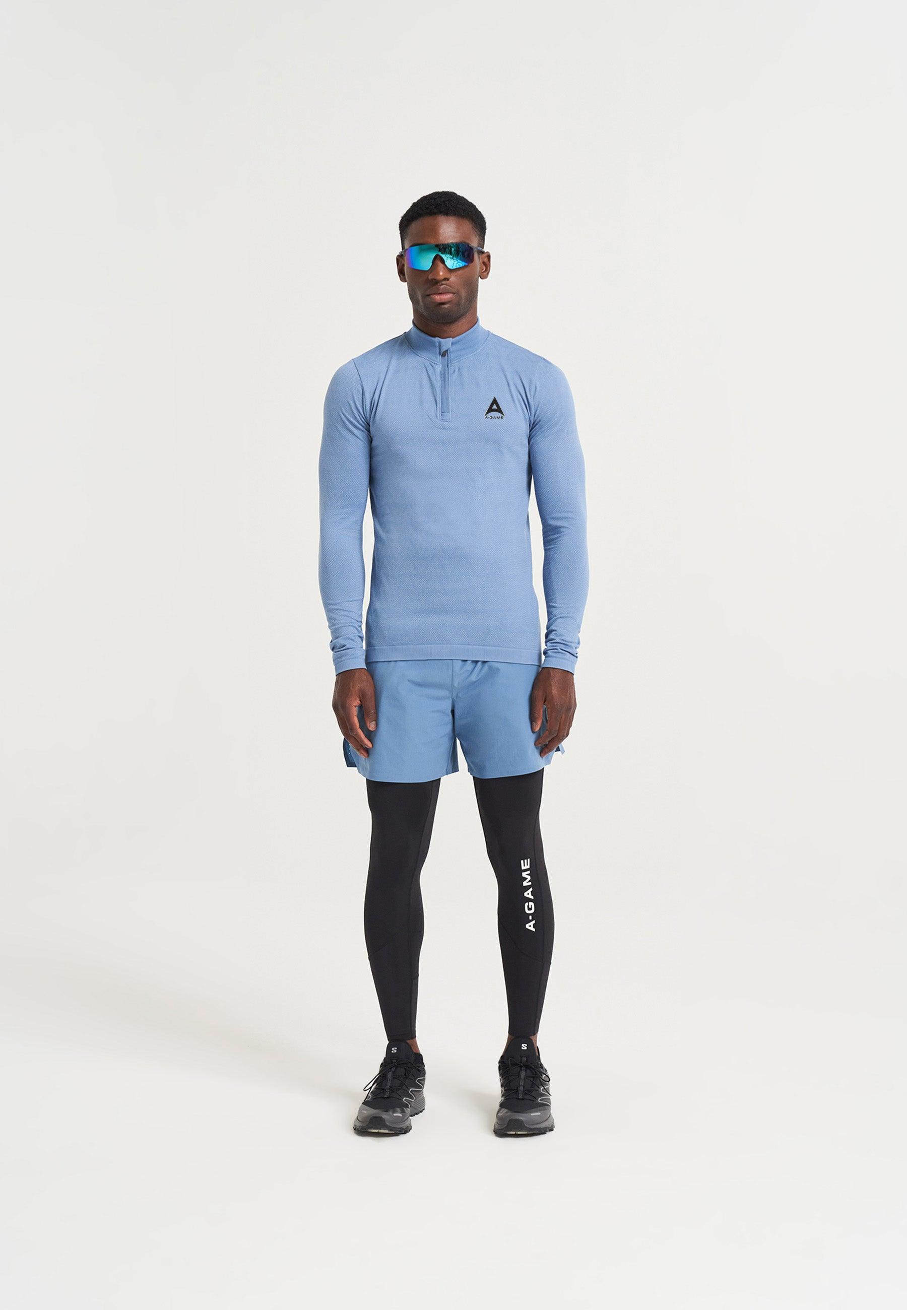 Maglia a maniche lunghe da allenamento con logo senza cuciture A-Game da uomo - Blu oceano