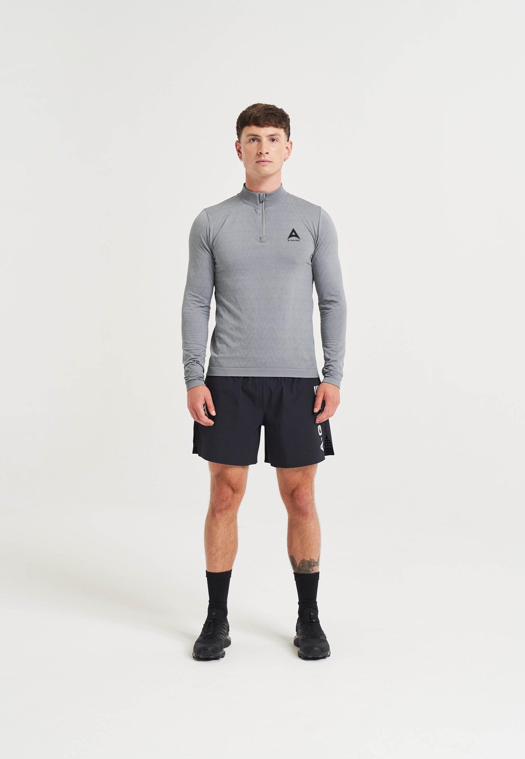 Maglia da allenamento a maniche lunghe con logo A-Game Seamless da uomo - Grigio acciaio