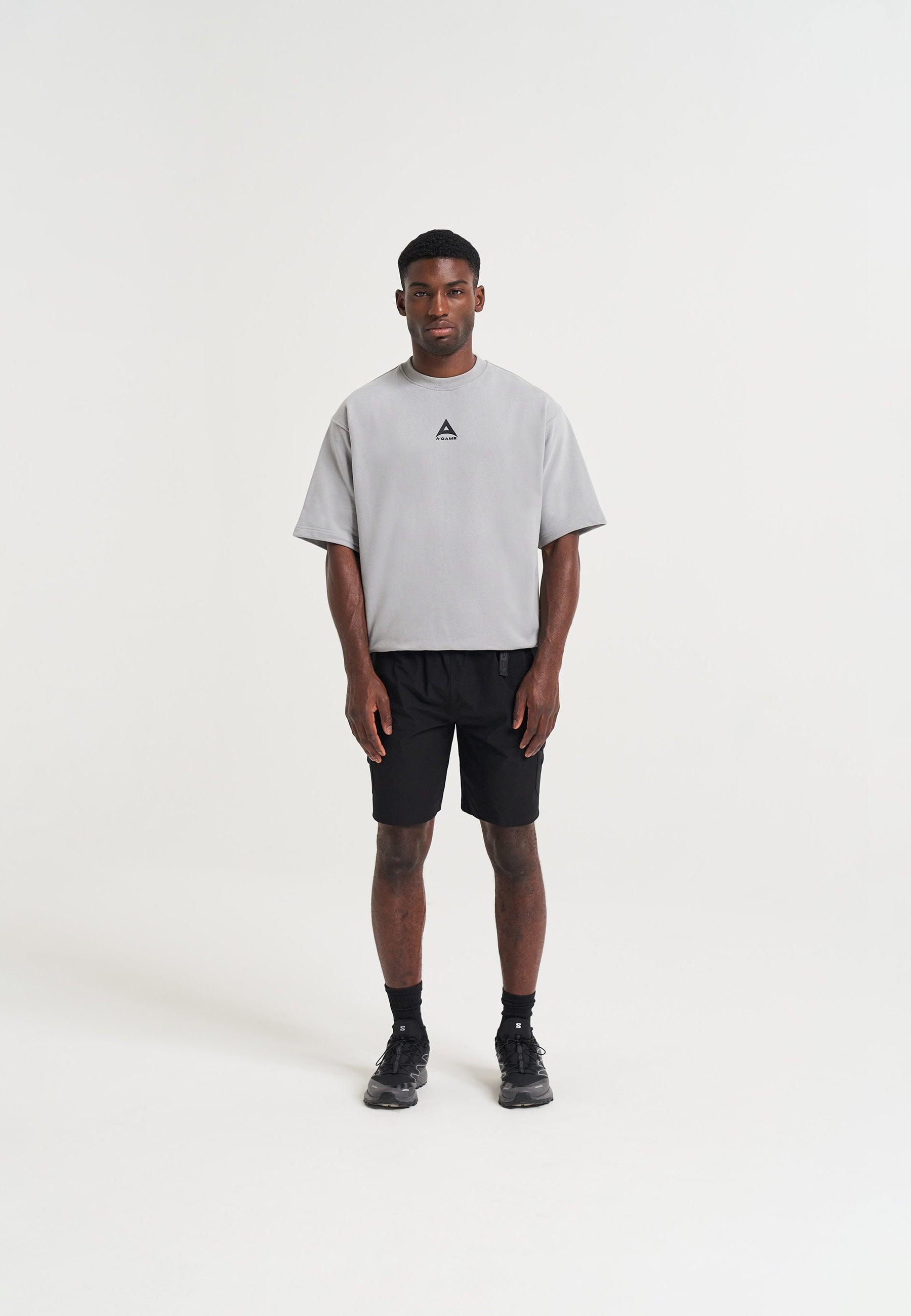 Sweat-shirt à manches courtes avec logo A-Game pour hommes - Gris acier