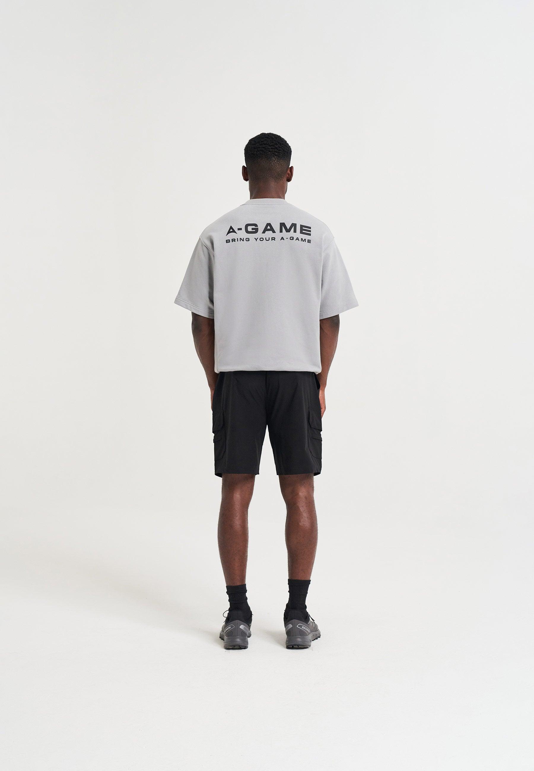 Sweat-shirt à manches courtes avec logo A-Game pour hommes - Gris acier